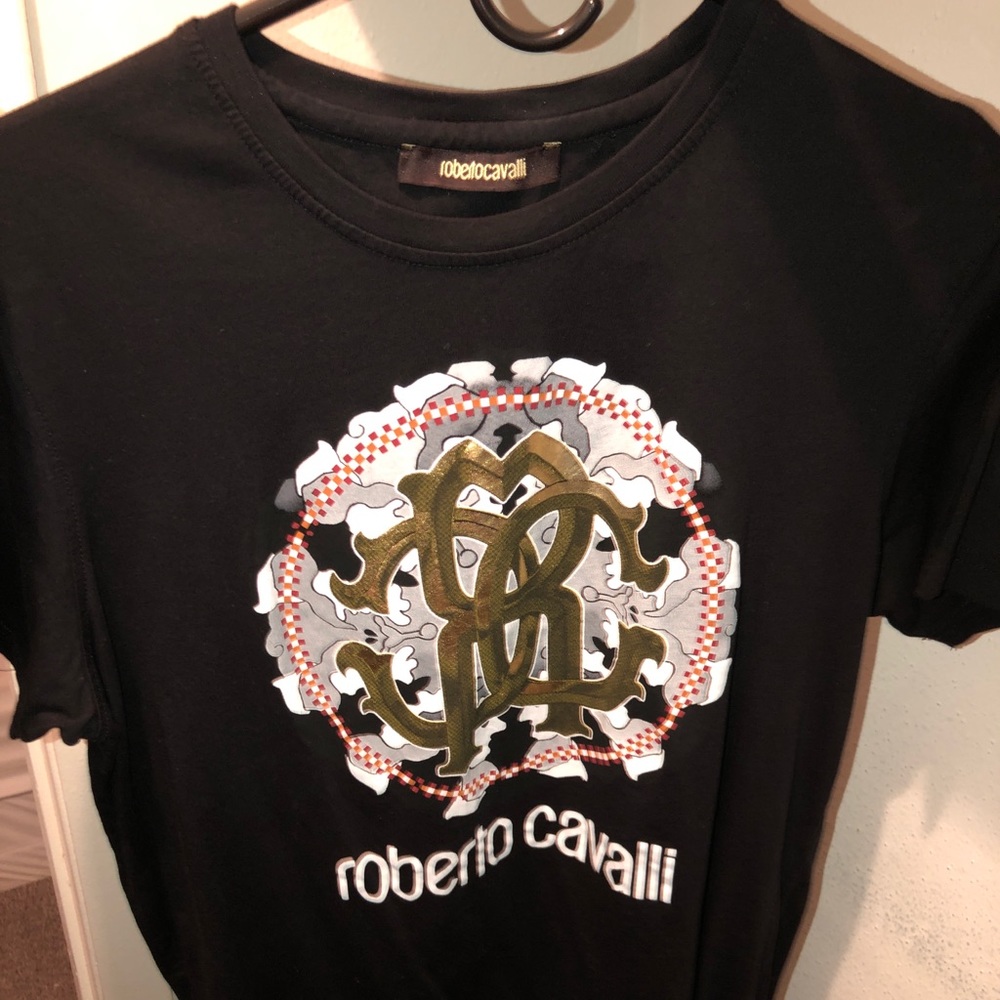 Roberto Cavalli black logo tee large but slim